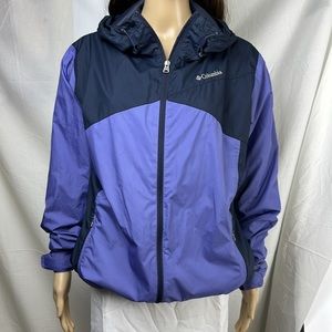 Columbia Women’s Windbreaker XL. Navy & Dark Periwinkle Blue. Cinches at Waist.